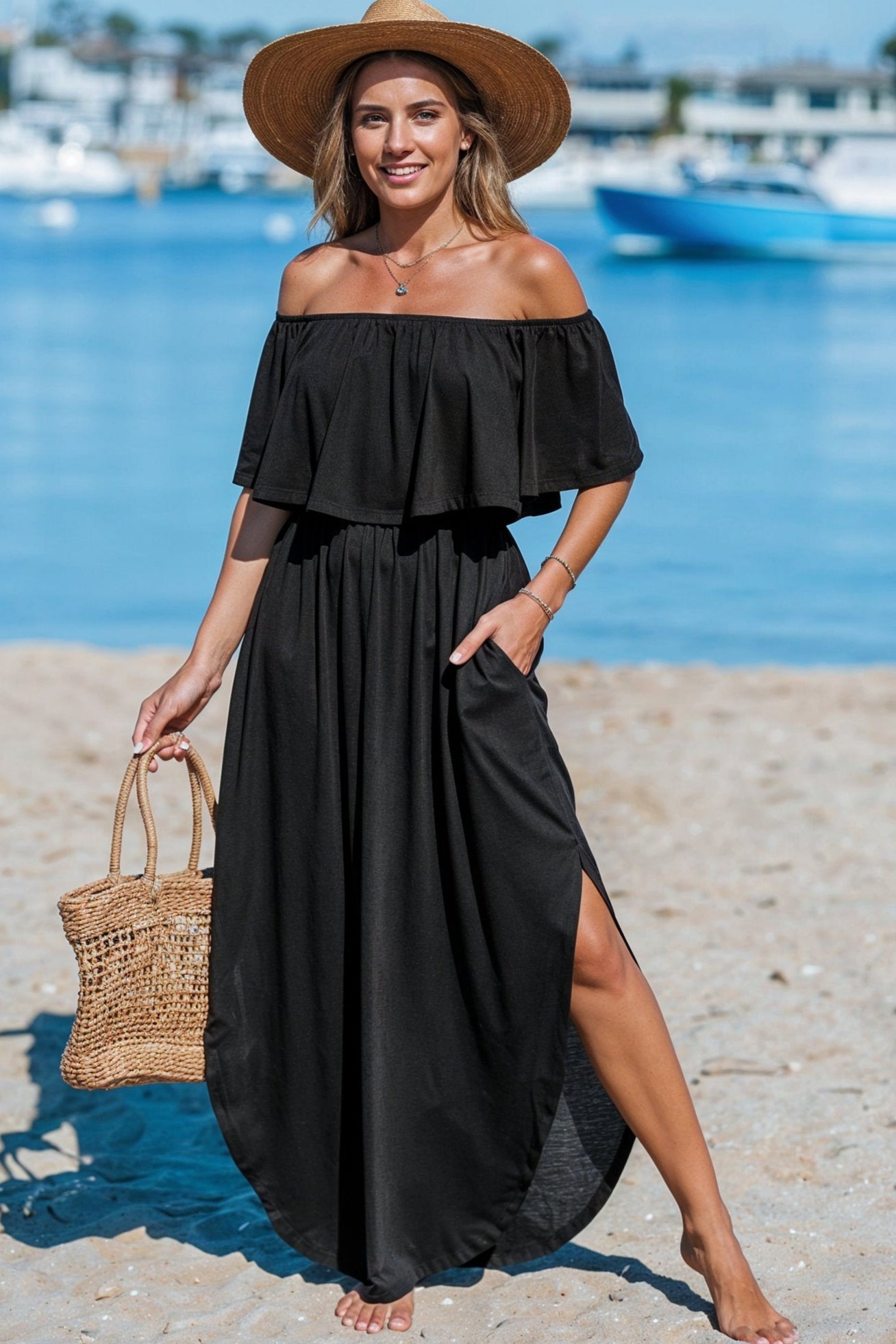 Ocean Whisper Off-Shoulder Dress