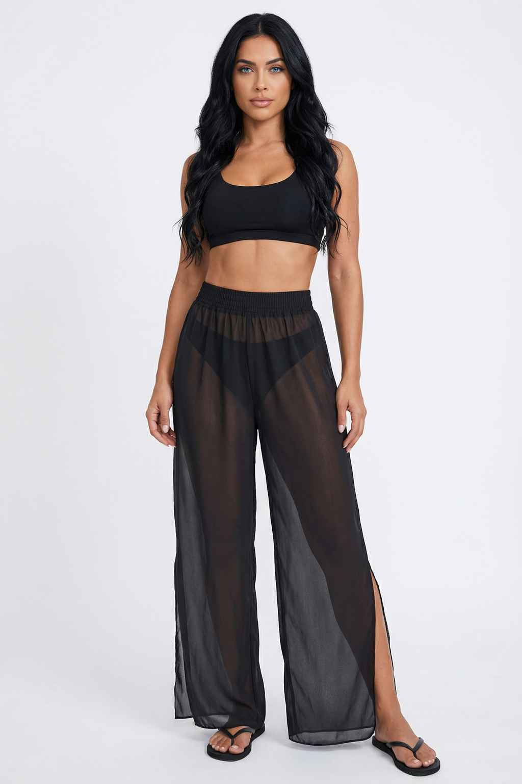 Midnight Breeze Sheer Wide-Leg Pants