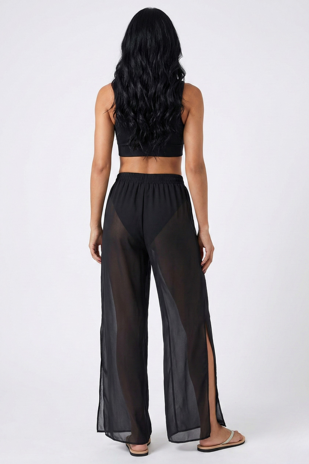 Midnight Breeze Sheer Wide-Leg Pants