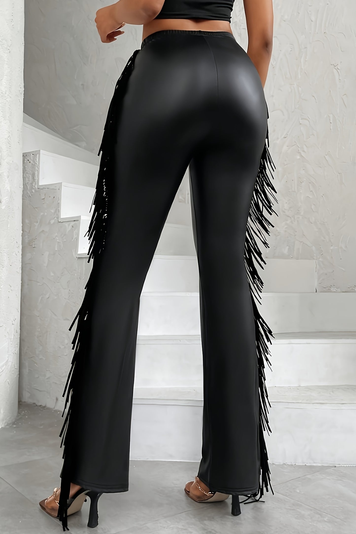 Sleek Black Fringe Pants
