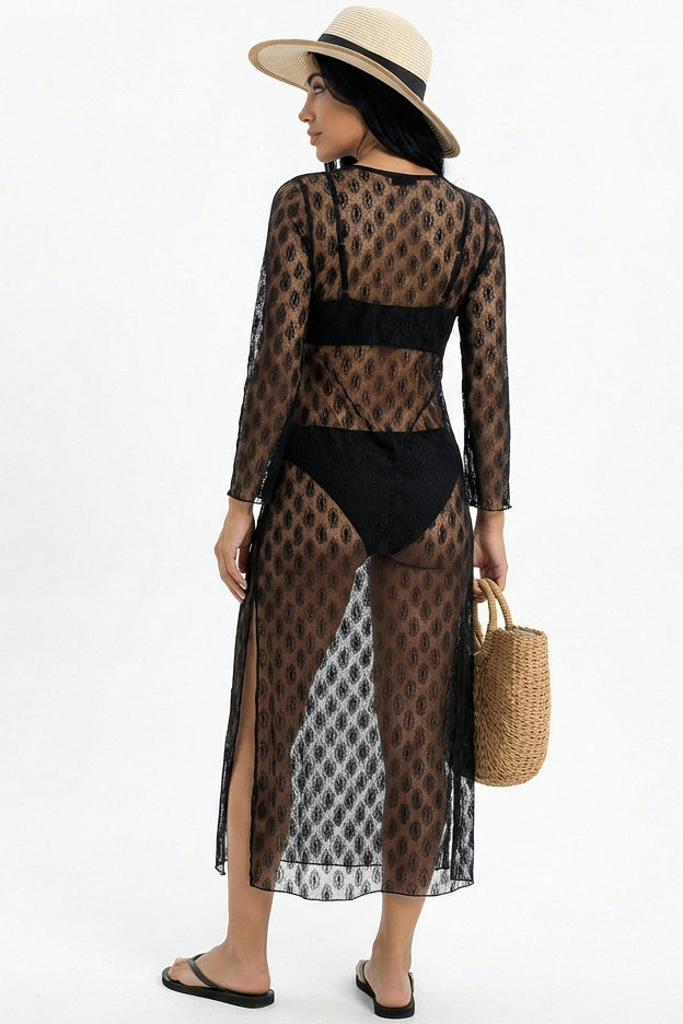 Midnight Allure Crochet Maxi Dress