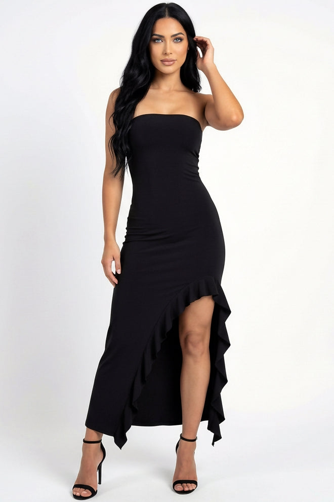 Elegant Side Ruffle Slit Dress