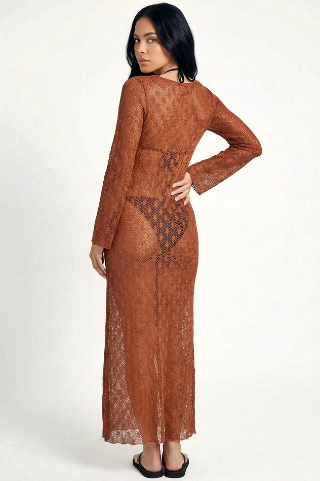 Midnight Allure Crochet Maxi Dress