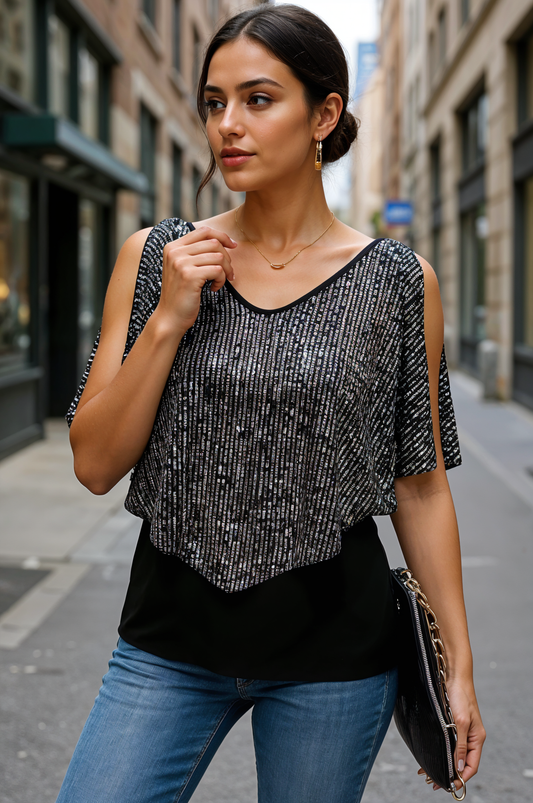 Glimmer Cascade Sequin Top