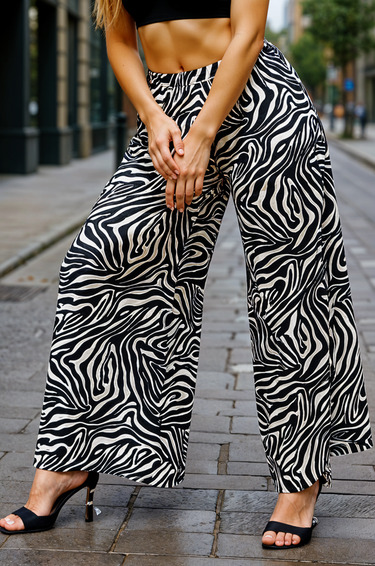 Zebra Flow Wide-Leg Pants