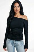 Black Off-Shoulder Ruched Top