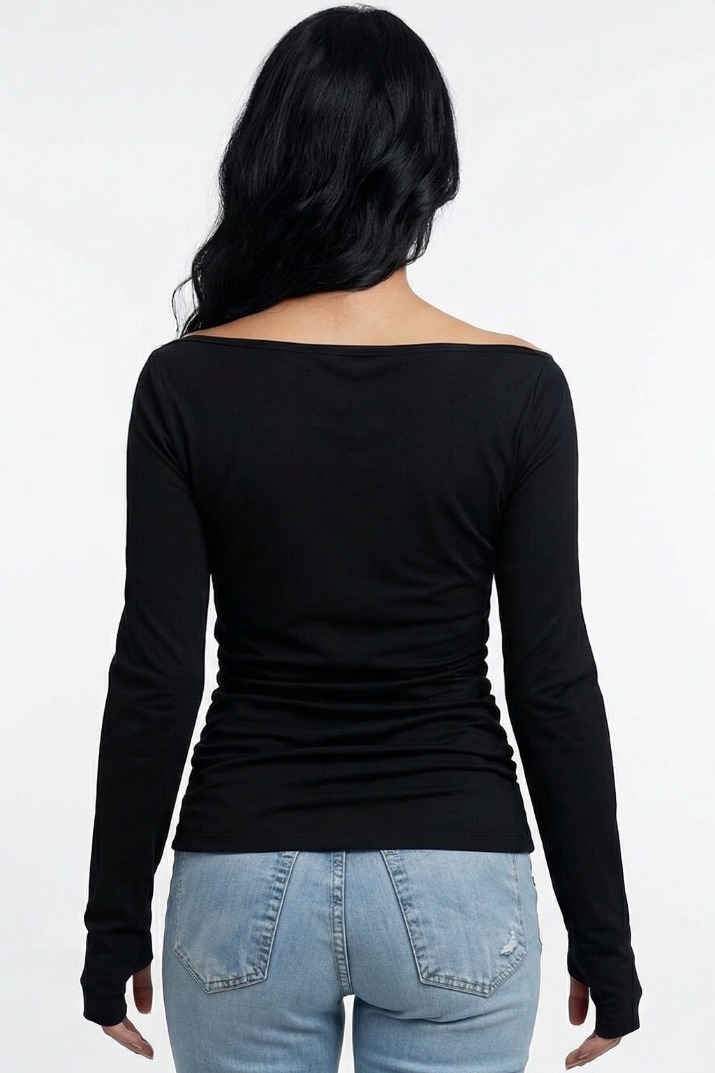 Black Off-Shoulder Ruched Top