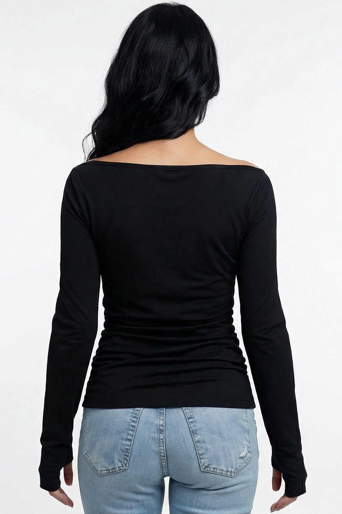 Black Off-Shoulder Ruched Top
