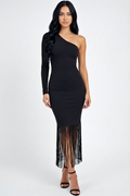 Noir Elegance Fringe Dress