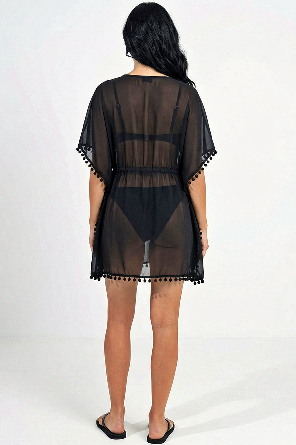 Black Pom-Pom Trim Beach Dress
