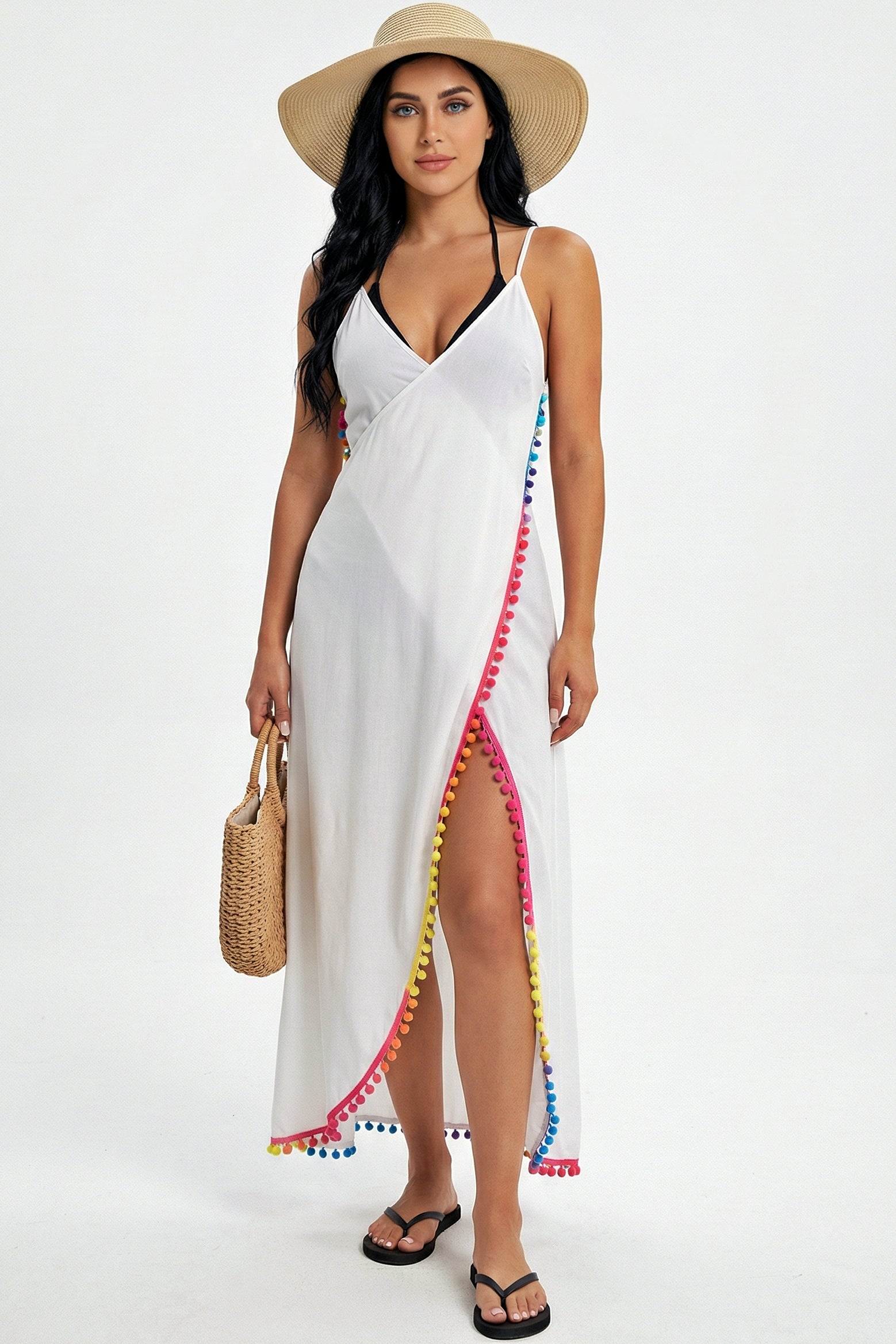 Pom-Pom Trim Maxi Cover-Up