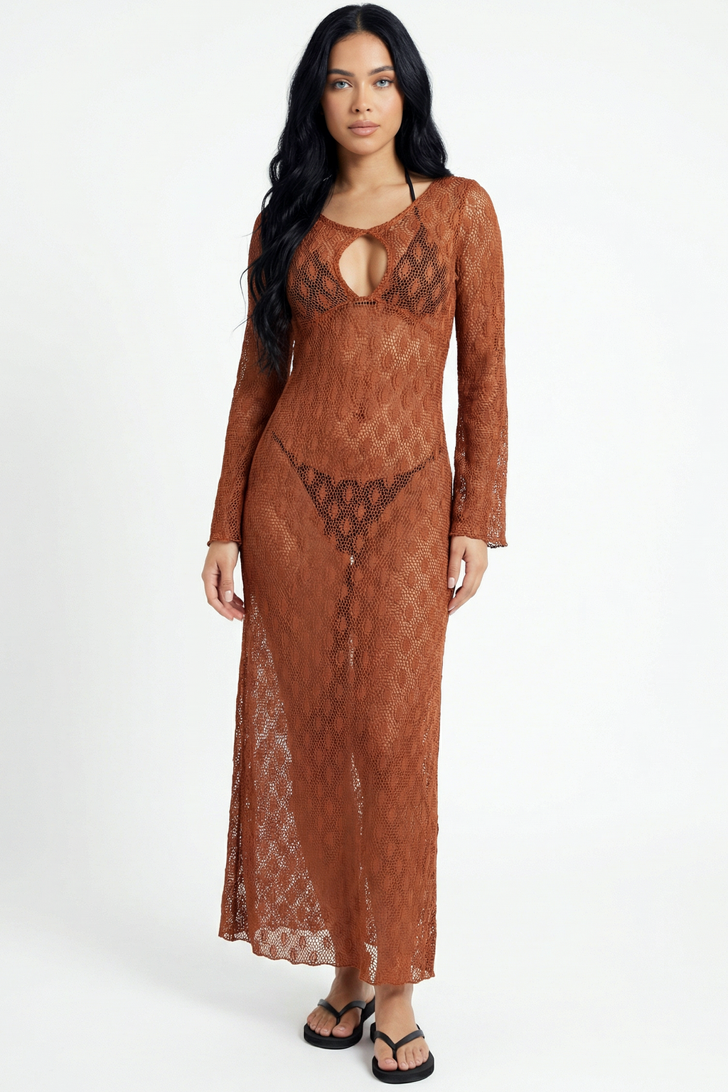 Midnight Allure Crochet Maxi Dress