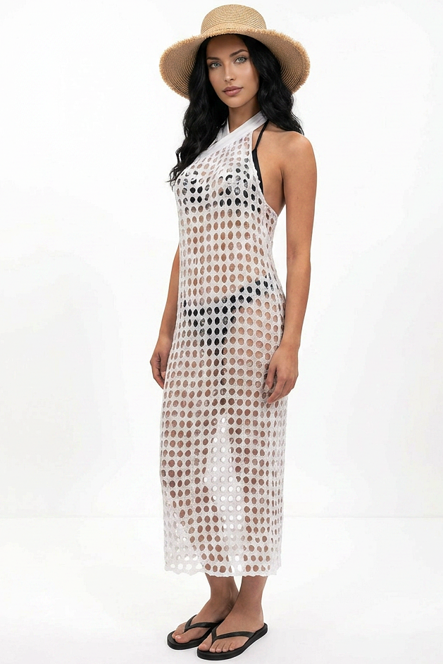 White Mesh Maxi Coverup