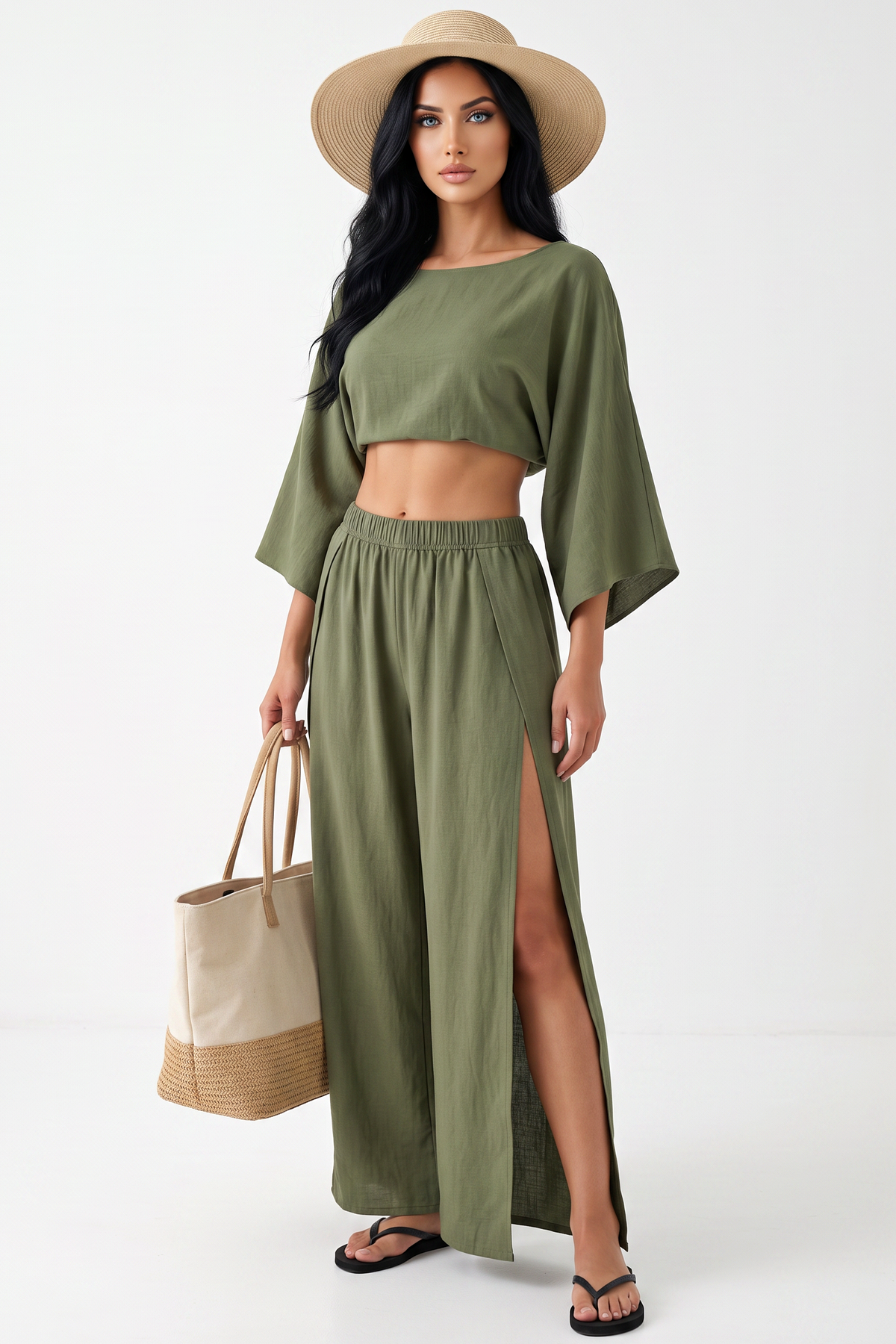 Dolman Crop &amp; Split-Leg Pant Set