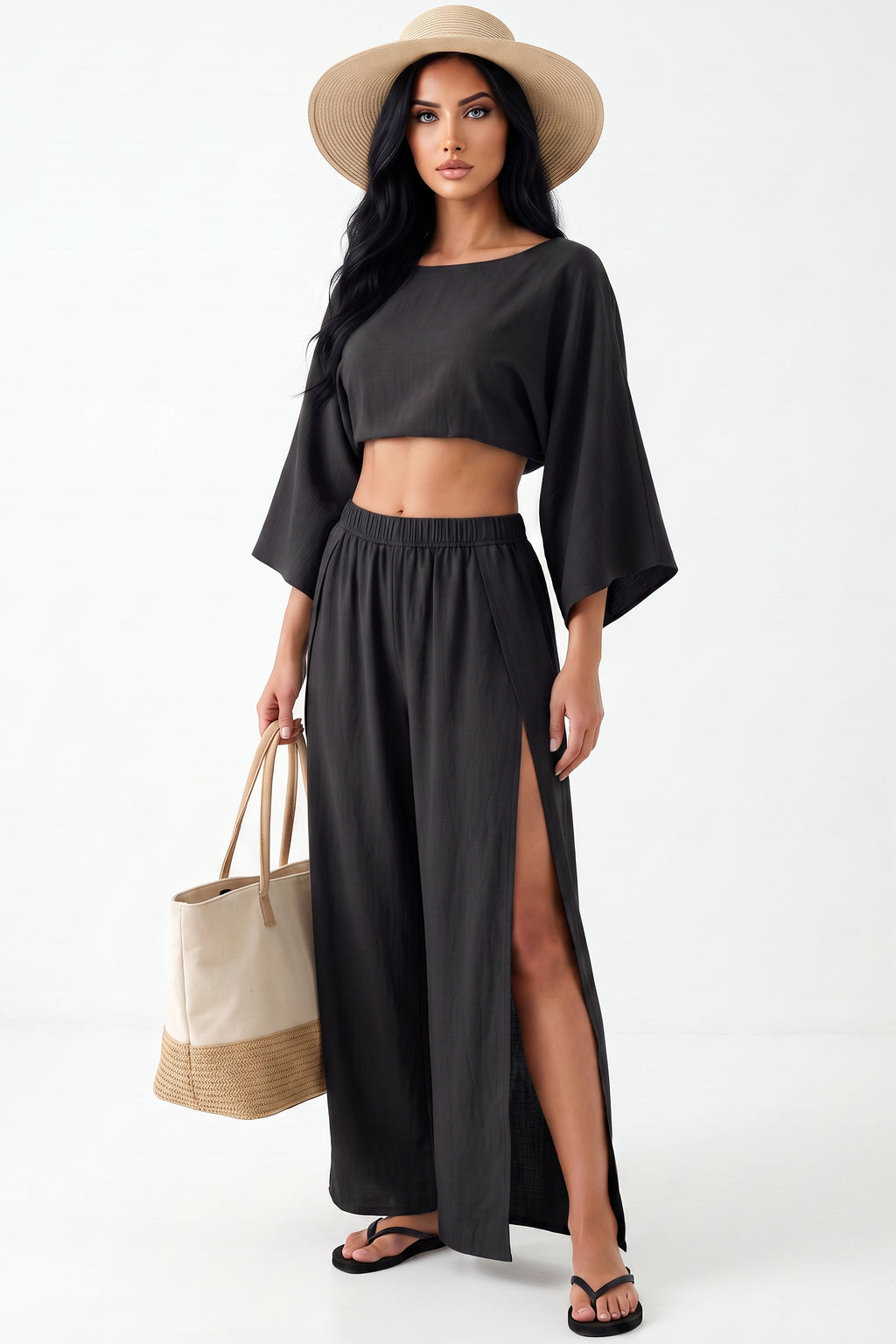 Dolman Crop &amp; Split-Leg Pant Set