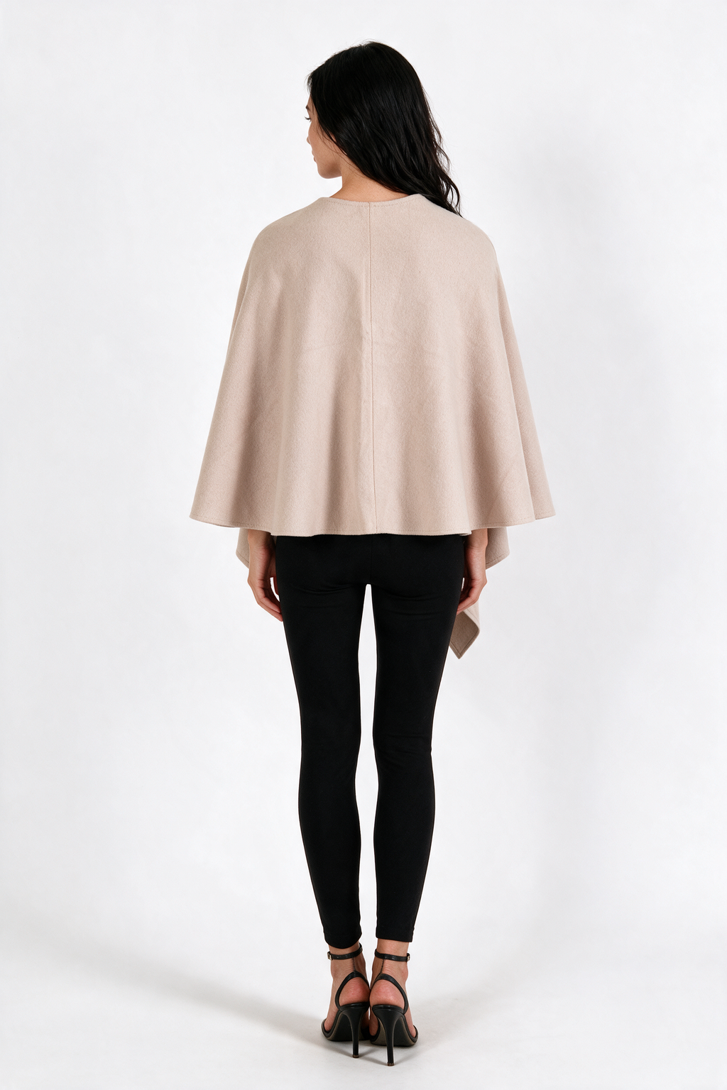 Knot-Front Wrap Cape Poncho - Beige - back