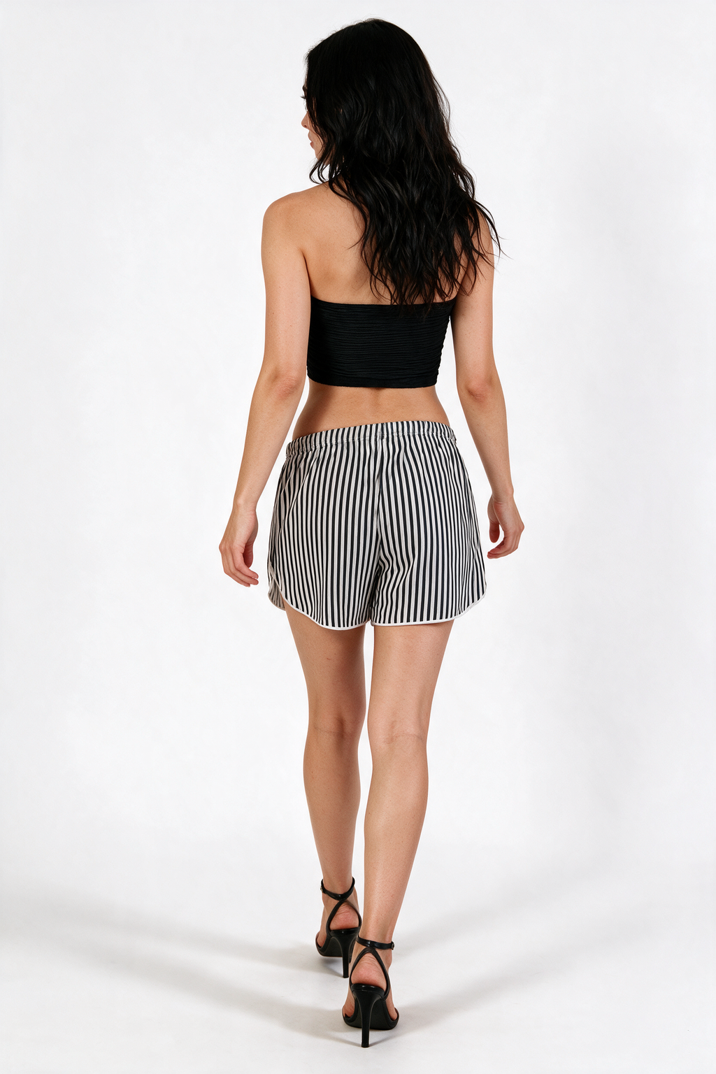 Silky Dolphin-Hem Shorts - Striped Black - back