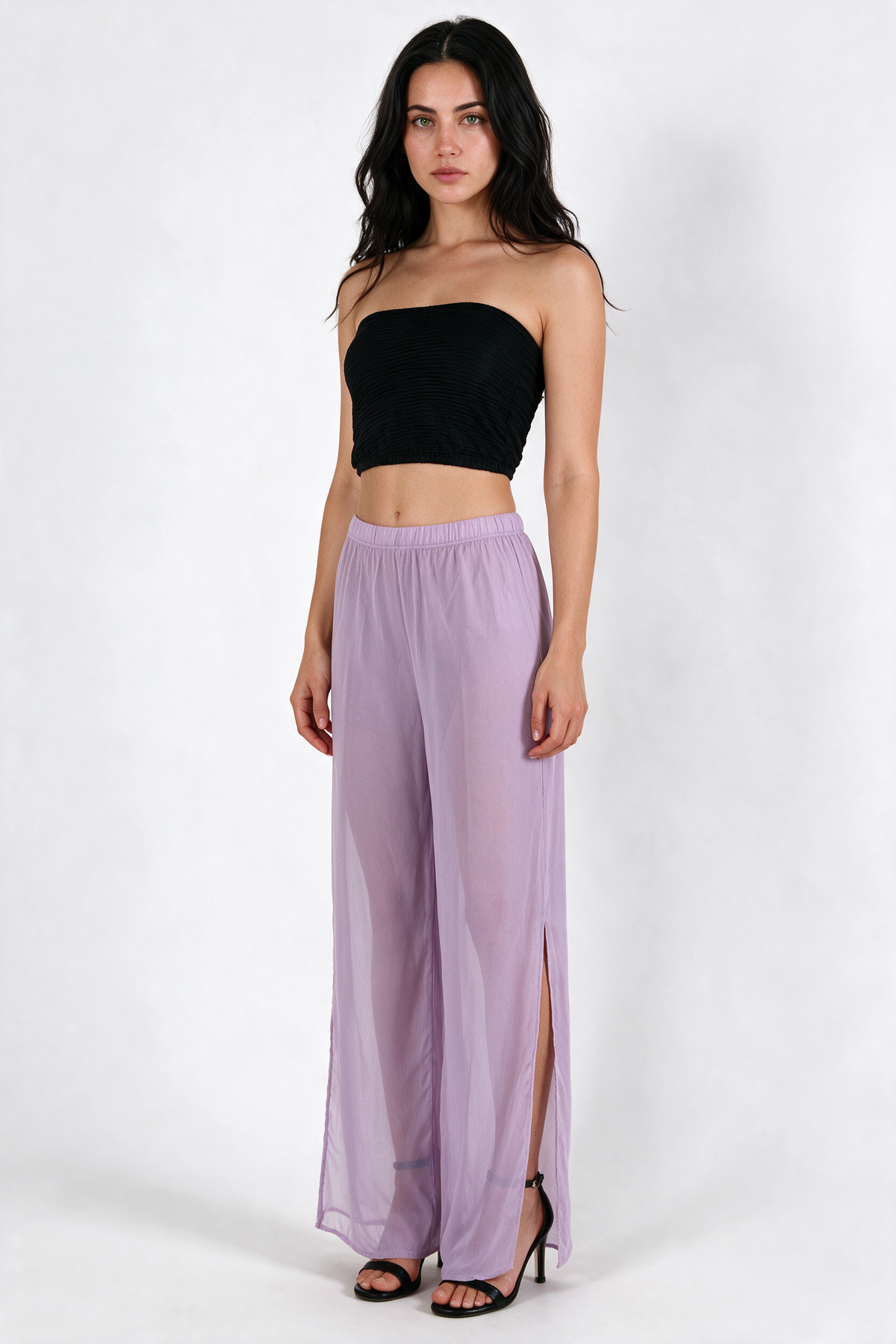 Midnight Breeze Sheer Wide-Leg Pants - Lilac - front
