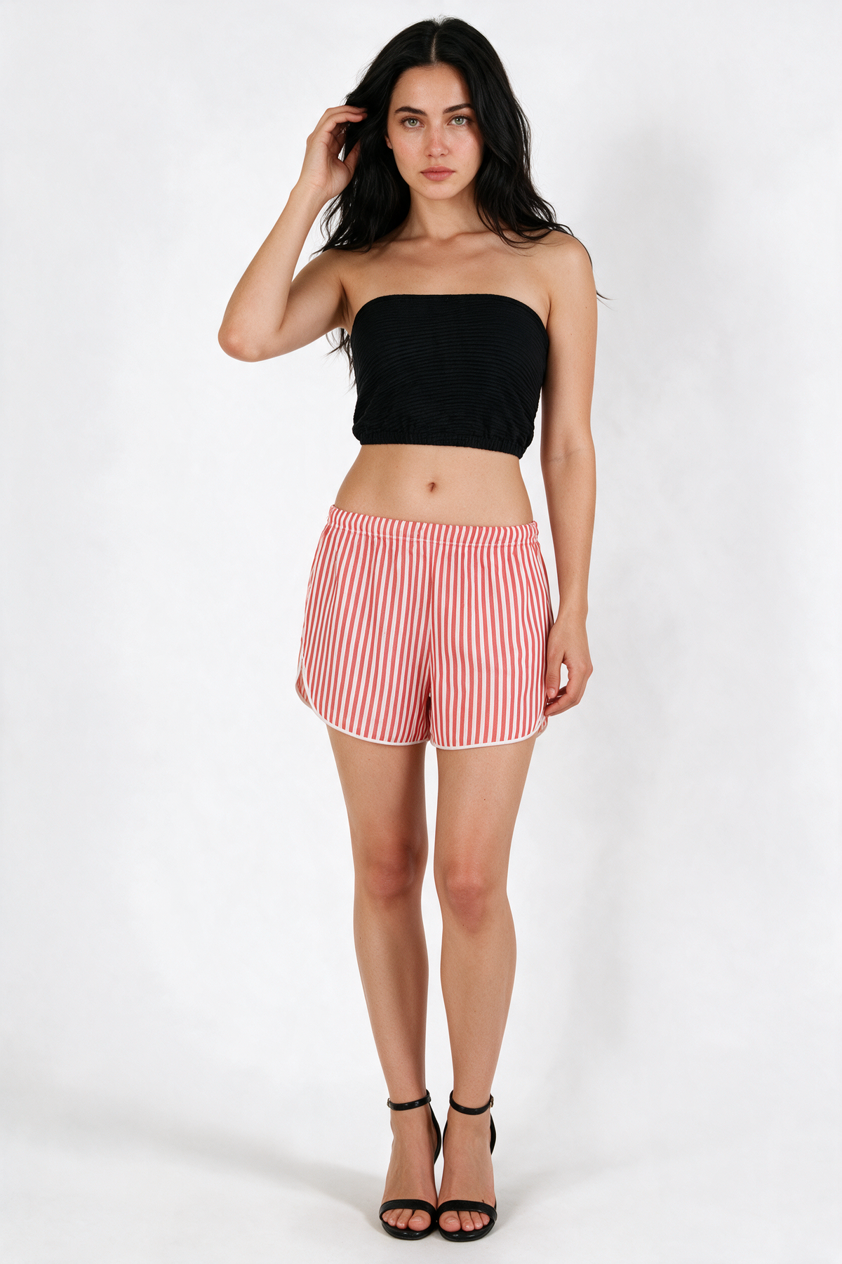Silky Dolphin-Hem Shorts - Striped Coral - front