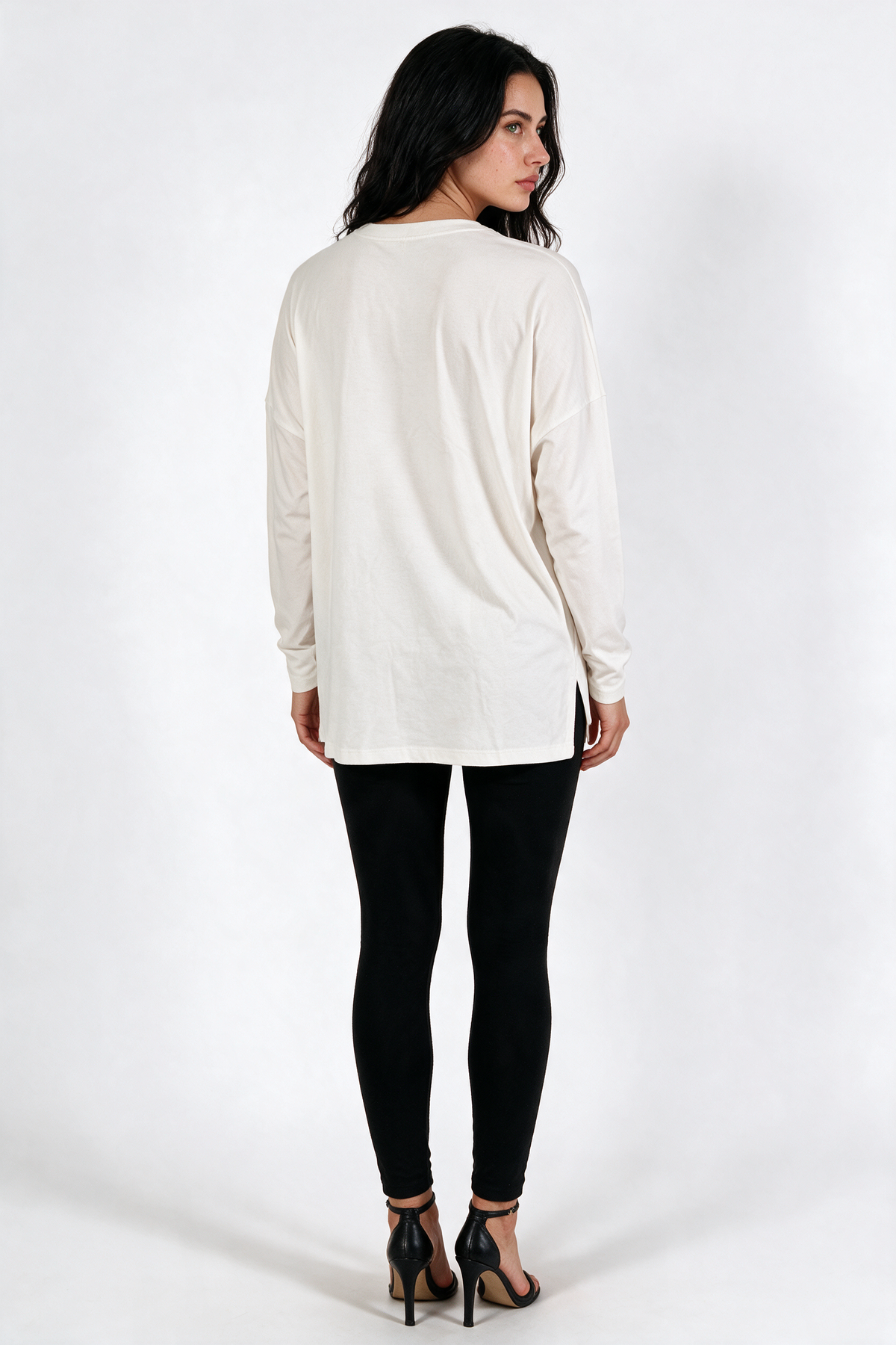 Oversized Drop-Shoulder Tunic Top - Offwhite - back