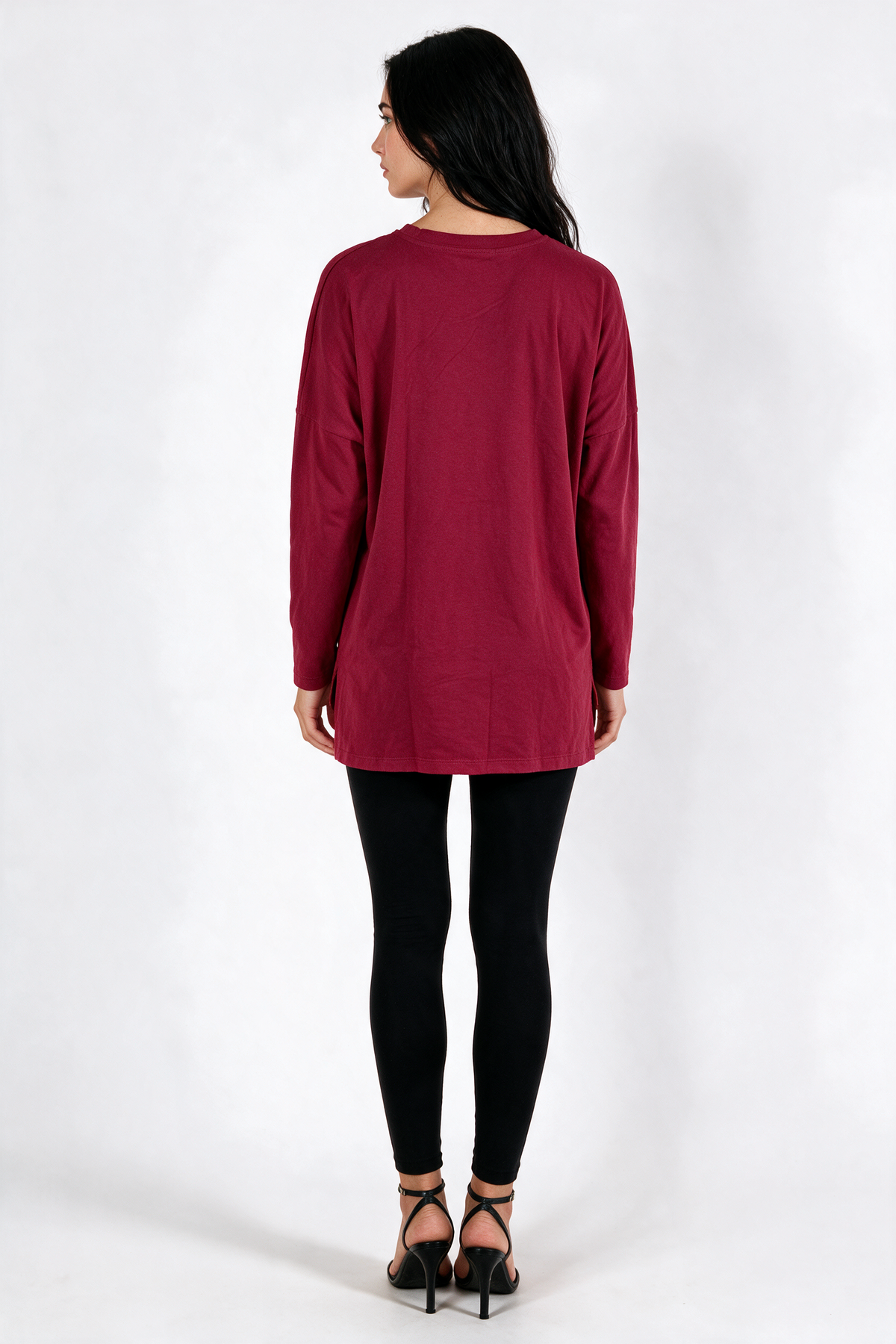 Oversized Drop-Shoulder Tunic Top - Red - back