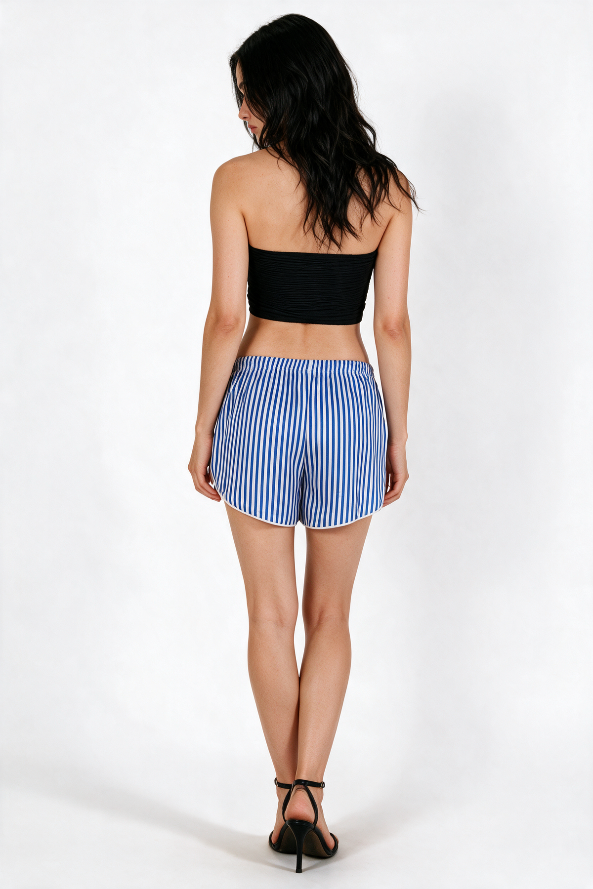 Silky Dolphin-Hem Shorts - Striped Blue - back