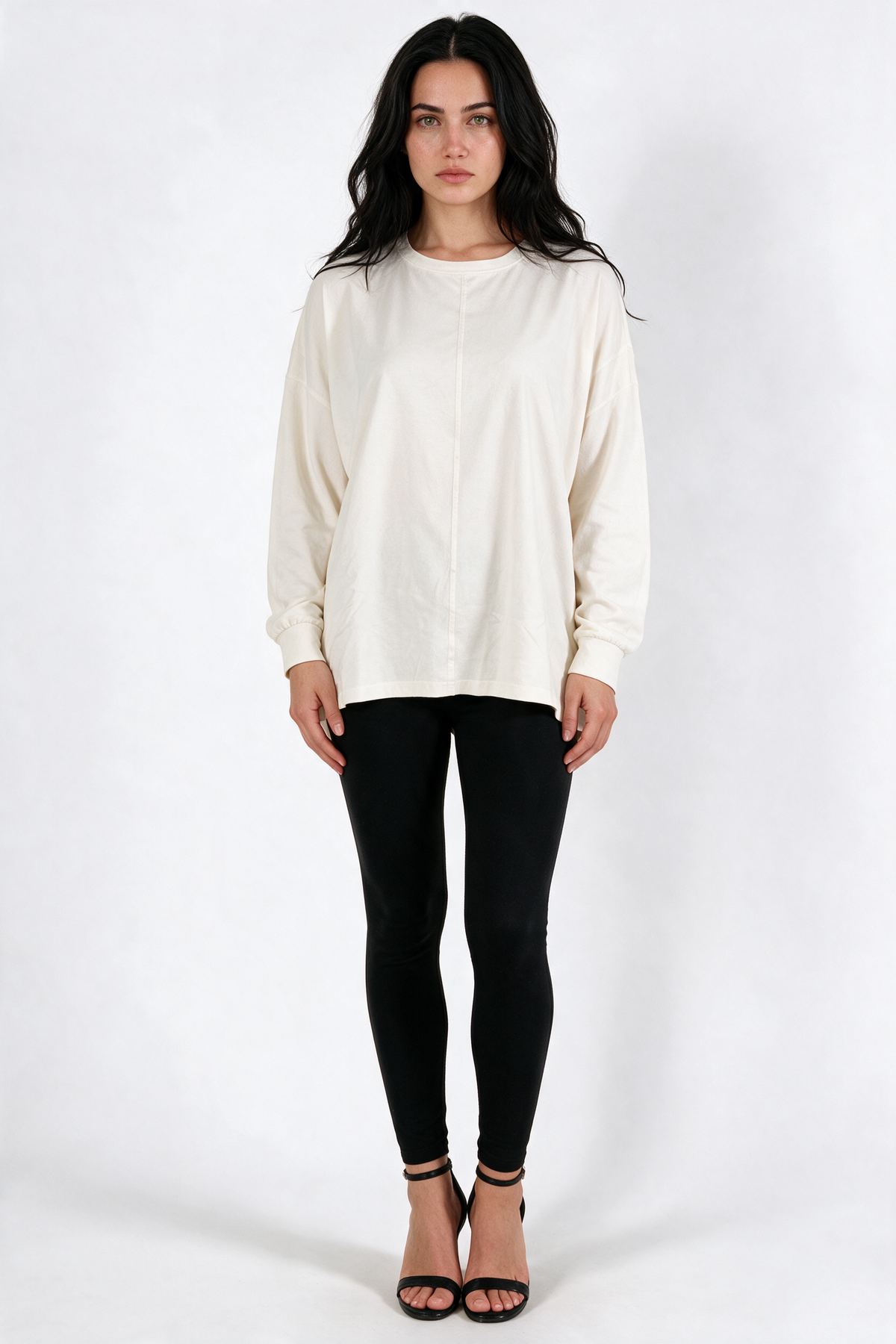 Oversized Drop-Shoulder Tunic Top - Offwhite - front