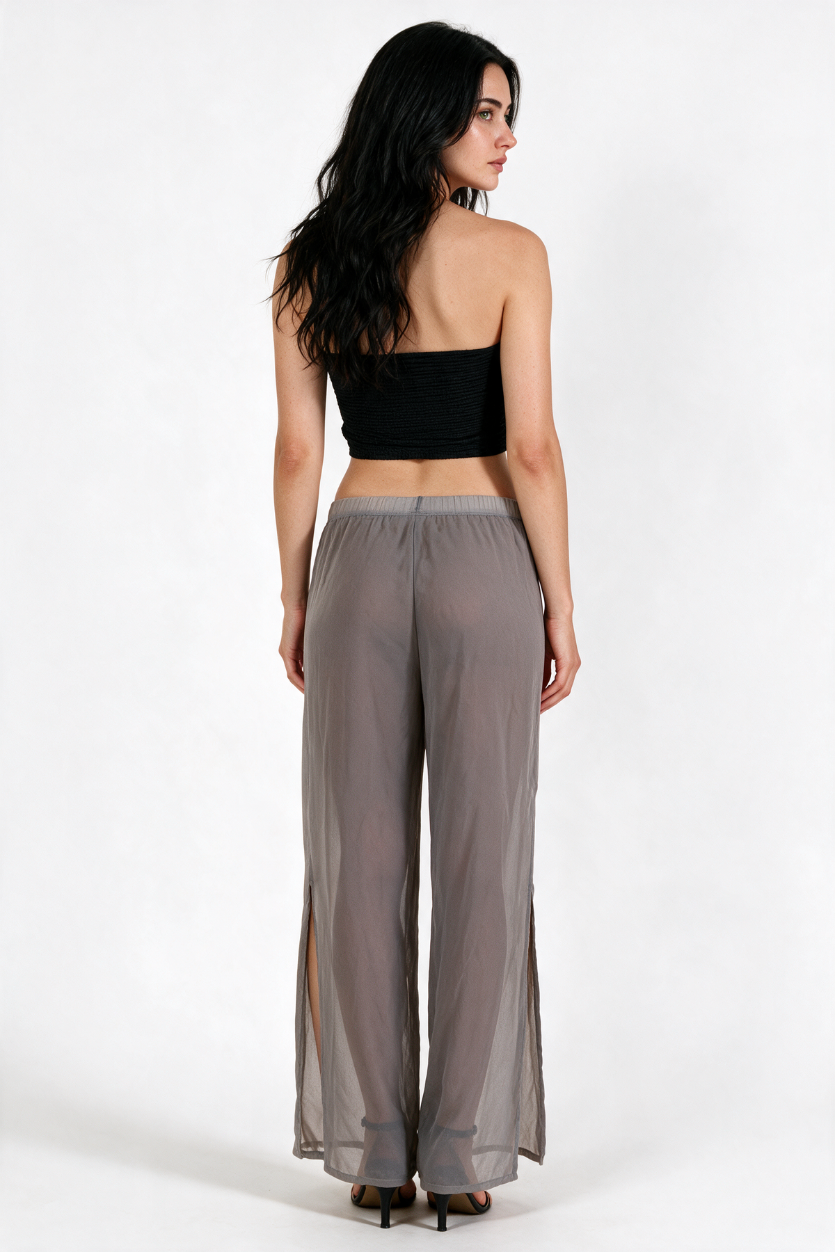 Midnight Breeze Sheer Wide-Leg Pants - Grey - back