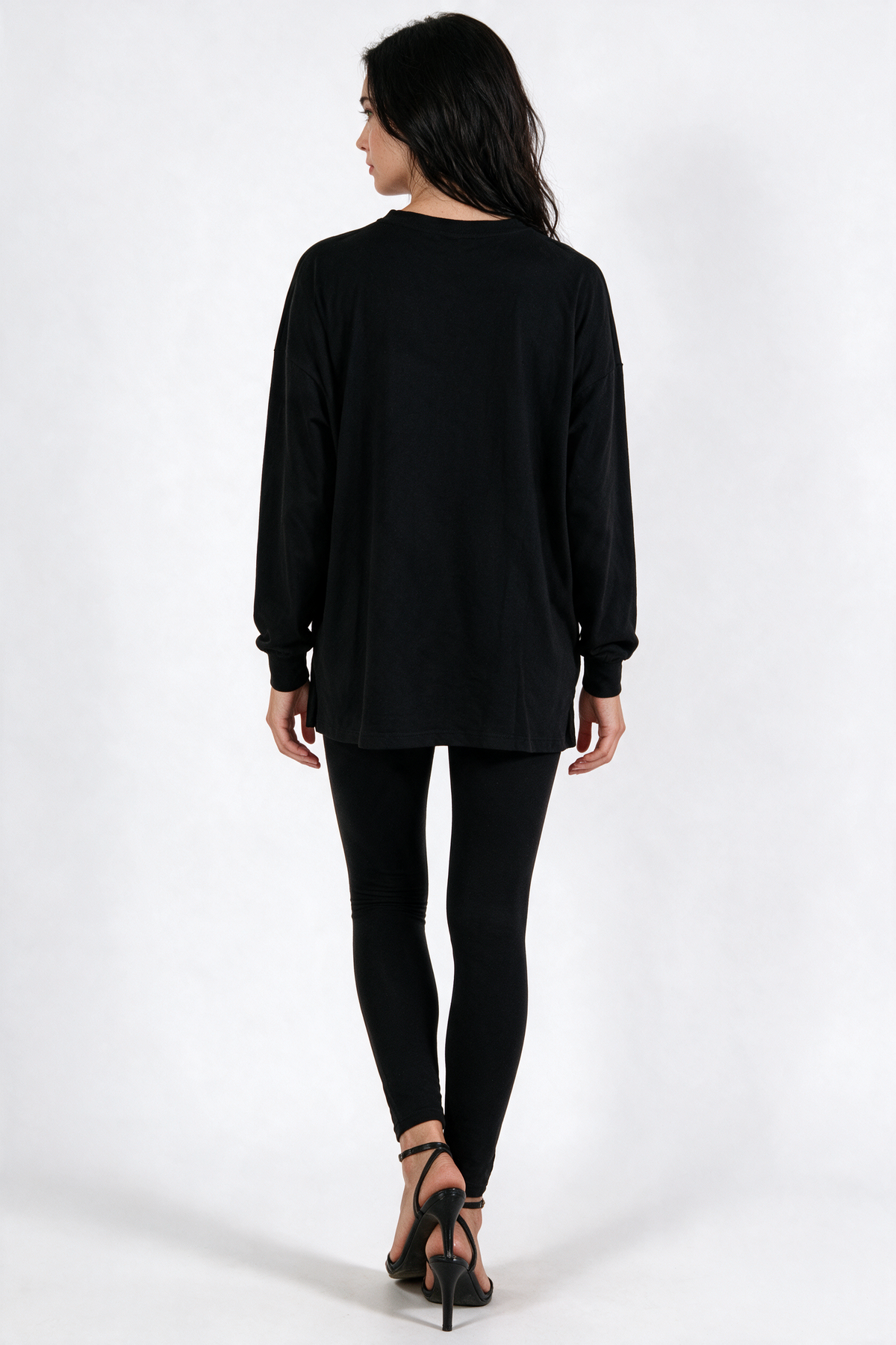 Oversized Drop-Shoulder Tunic Top - Black - back