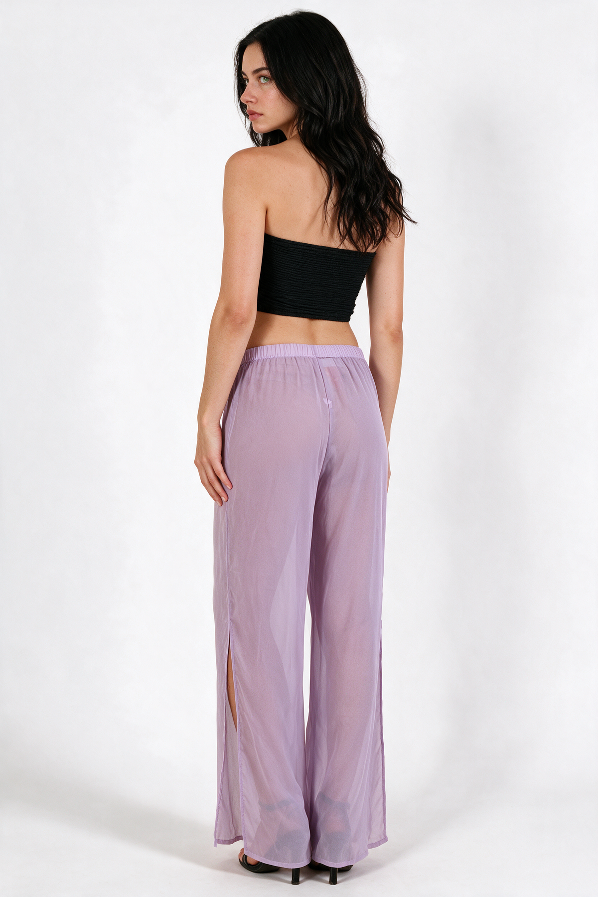 Midnight Breeze Sheer Wide-Leg Pants - Lilac - back
