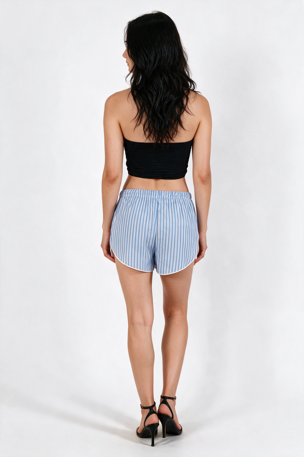 Silky Dolphin-Hem Shorts - Striped Light Blue - back