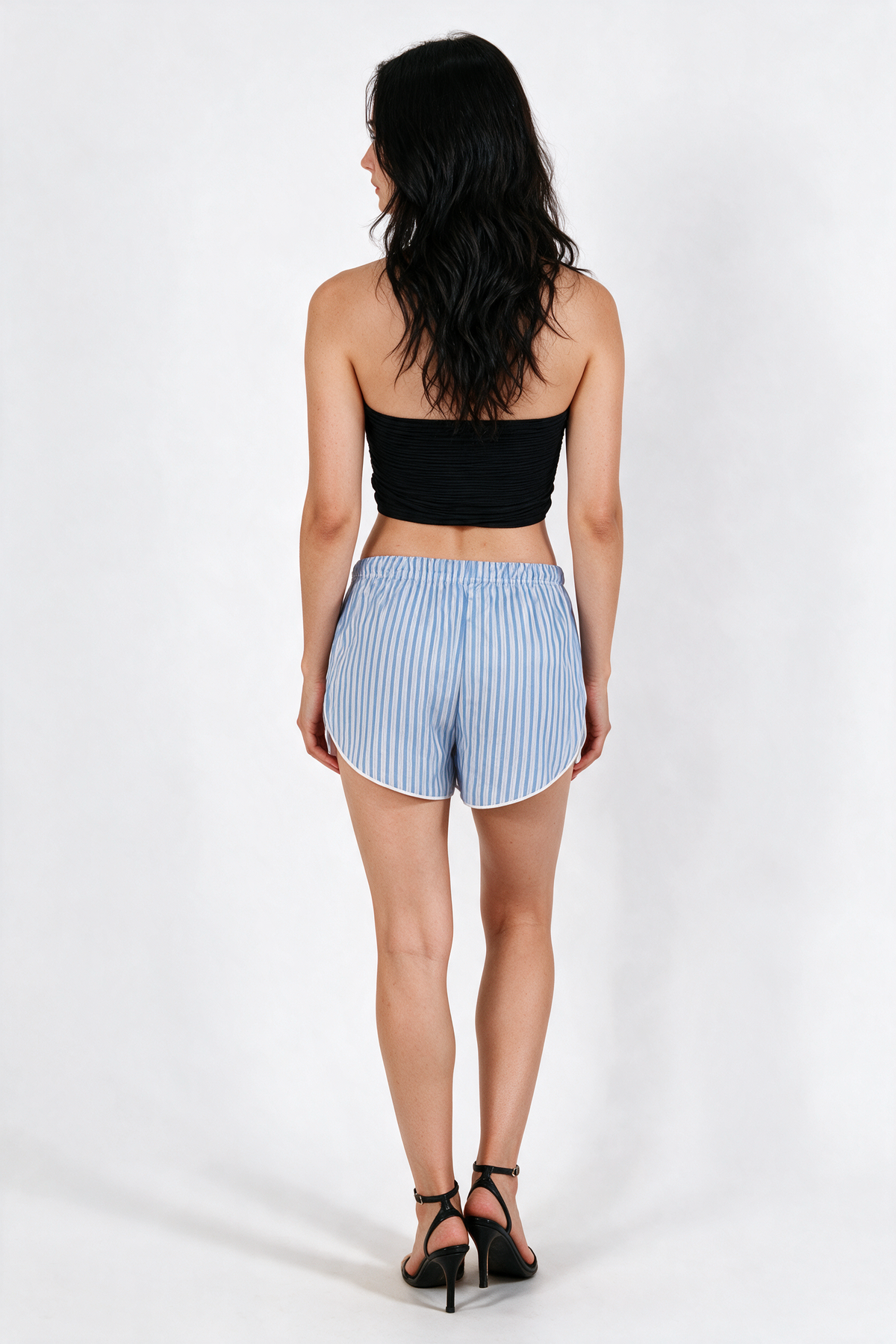 Silky Dolphin-Hem Shorts - Striped Light Blue - back
