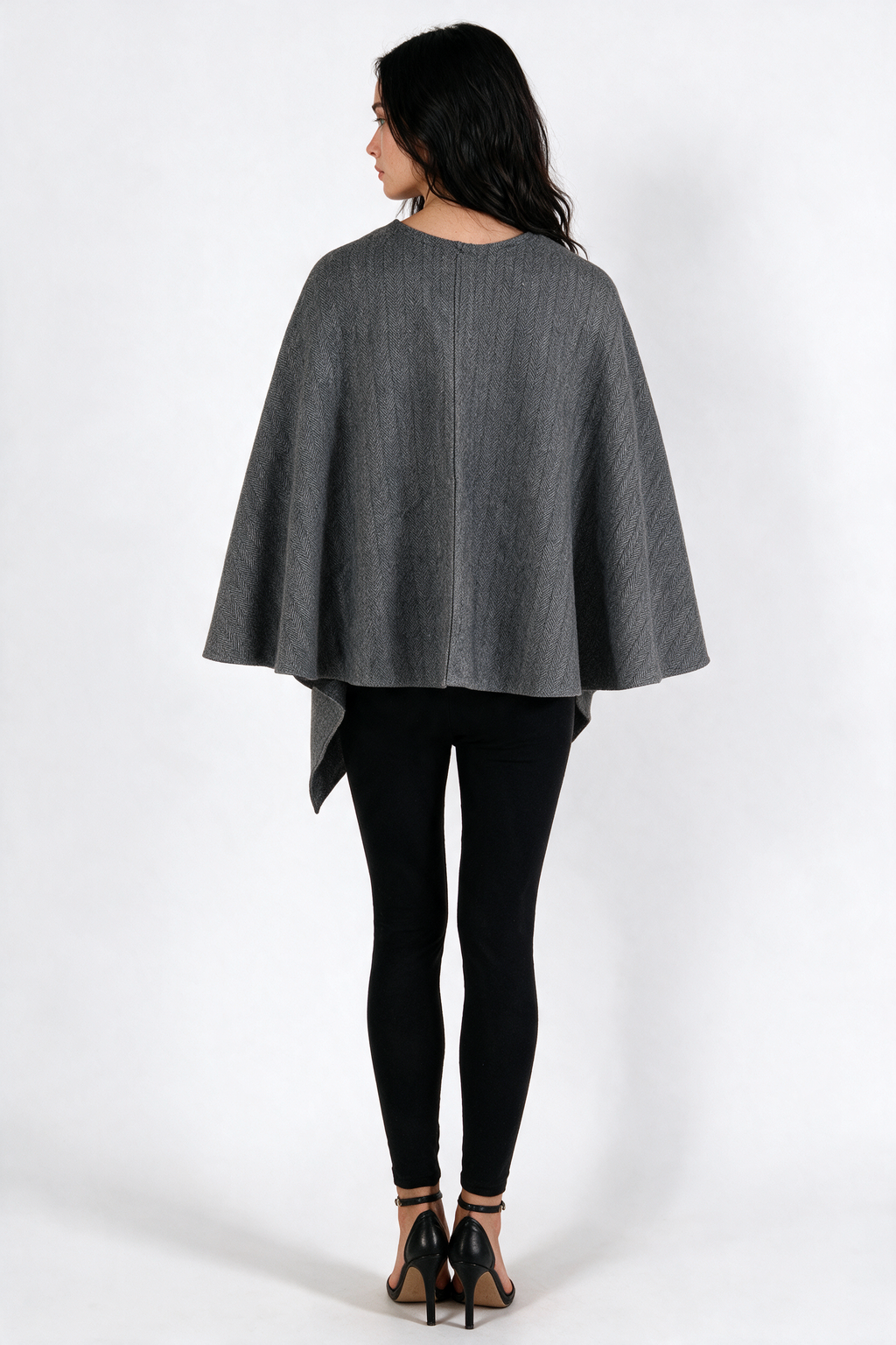 Knot-Front Wrap Cape Poncho - Grey - back